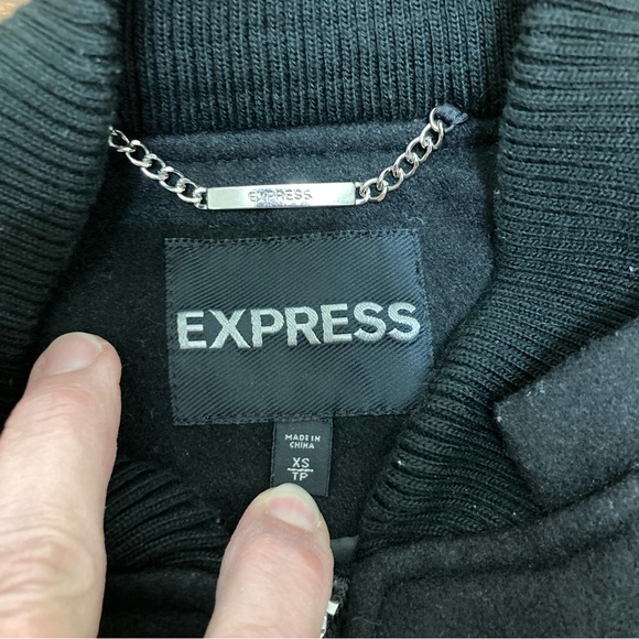 Express wool blend black coat without hood XS herringbone sleeves dry clean only - Picture 8 of 12